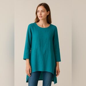 Bryn Walker Linen Tunic Dress Teal | 100% Linen | Made in USA